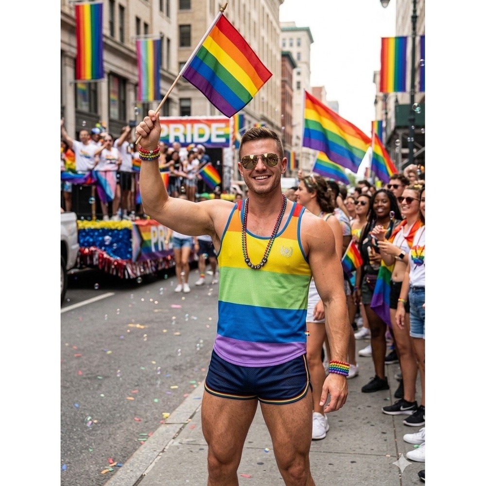Andrew Christian Gay Pride Rainbow Stripe Mesh Tank Top Deadstock EDC Rave LGBTQ